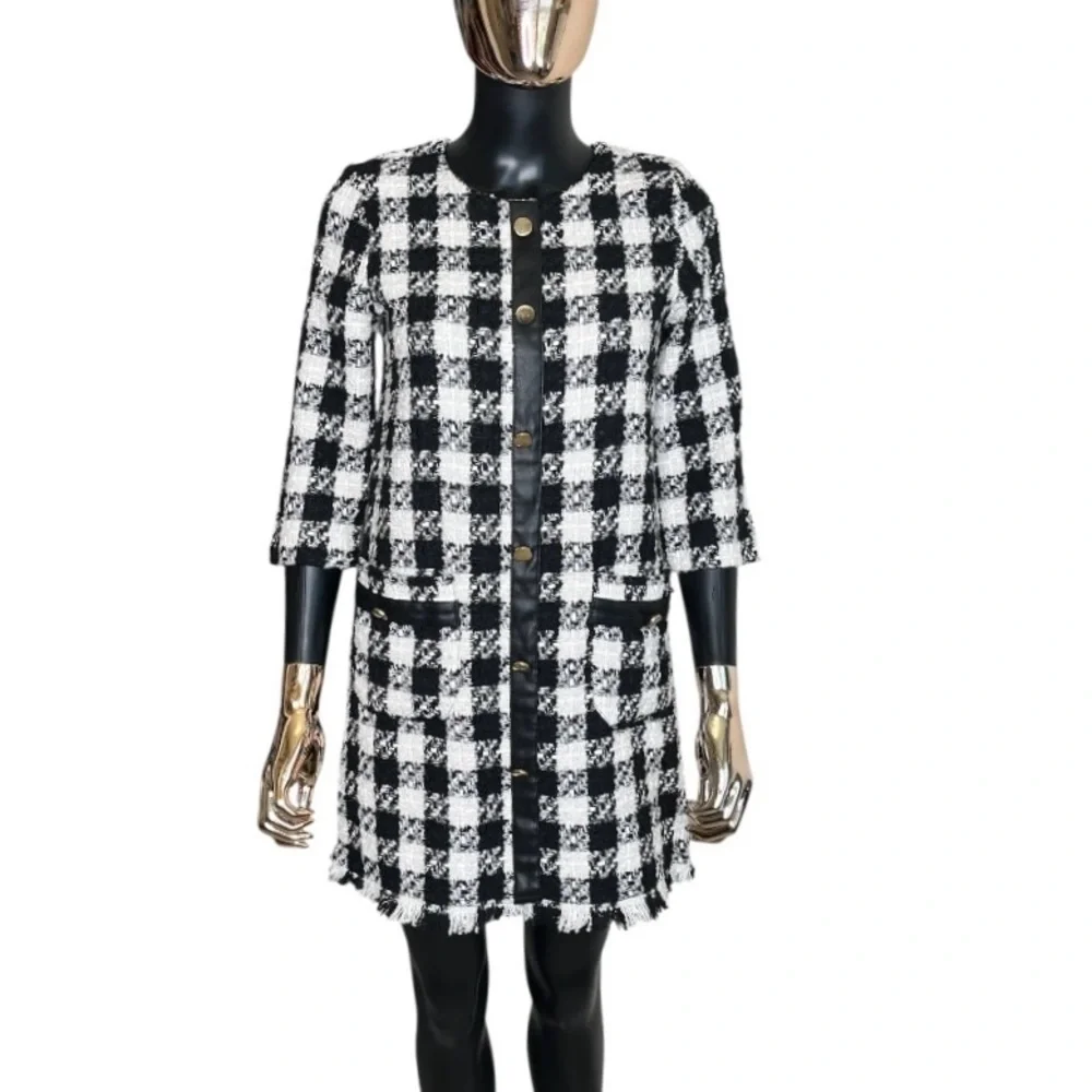 Zara TRF Black White Tweed Check Mini Dress NWT Size Small - Picture 2 of 9